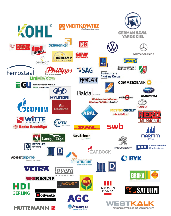 Freigegebene Referenzlogos früherer Kunden- und Projektbeziehungen by Schmelter LED-Technology
