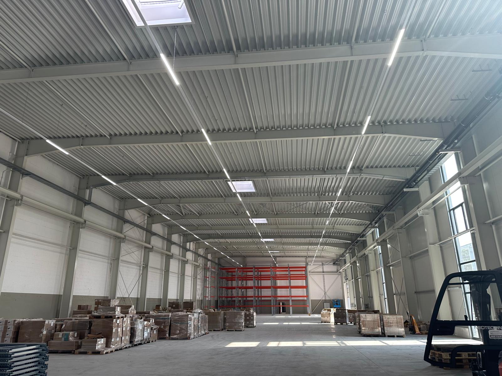 Overall View of the Illuminated High-Bay Warehouse at Gebhard Stahl